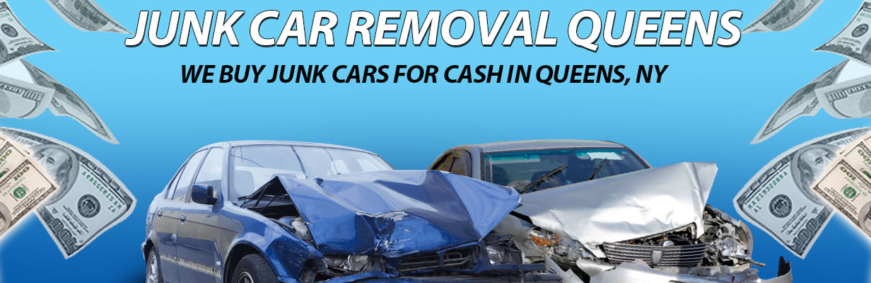 showing junk-car-removal-queens.com header with logo and vehicle lineup
